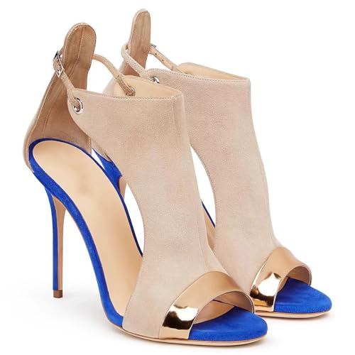FgdeupY 12CM/4.72IN Frauen Wildleder Offene Zehe Seitlicher Ausschnitt Stiletto Fersen Verstellbare Knöchelschnalle Sommer,Blau,38 EU von FgdeupY