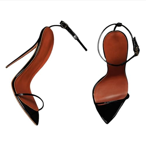 FgdeupY 12CM Damen Riemchensandale mit spitzem Zehenknöchelriemen und Knöchelriemen,Schwarz,41 EU von FgdeupY