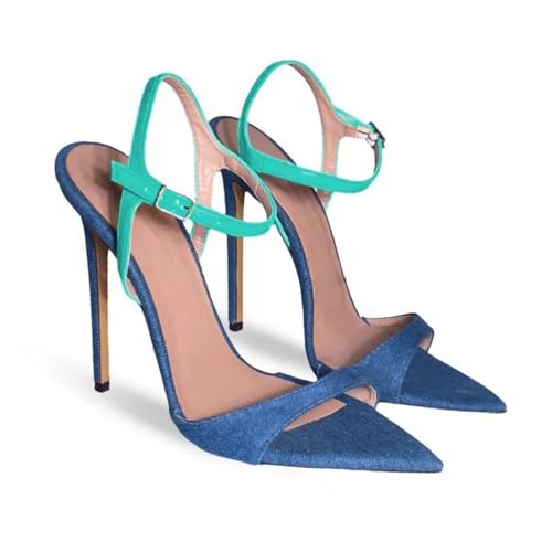 FgdeupY 12CM Frauen Spitze Offene Zehe Riemchen Knöchelriemen Stiletto Kitten Heeled Sandalen Hochzeit Braut Party Prom,Grün,41 EU von FgdeupY