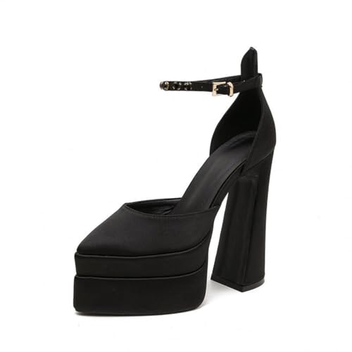 FgdeupY 14.5CM Damen Plateau Chunky High Heels Geschlossene Zehe Knöchelriemen Schnalle Blockabsatz Spitze Zehe Party,Schwarz,38 EU FgdeupY 14.5CM Damen Plateau Chunky High Heels Geschlossene Zehe Knöchelriemen Schnalle Blockabsatz Spitze Zehe Party,Schwarz,38 EU von FgdeupY