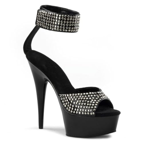 FgdeupY 15CM Damen Sandalen Plateau Peep Toe Knöchelriemen Stiletto High Heel Kleid,Schwarz,37 EU von FgdeupY