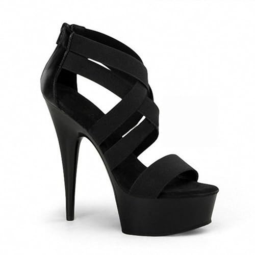 FgdeupY 5.9IN Damen Knöchel Kreuz Riemen Sandalen Plateau Stiletto Kleid Reißverschluss,Schwarz,43 EU von FgdeupY