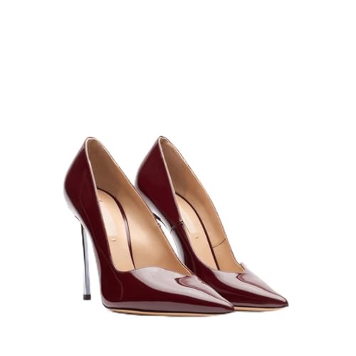 FgdeupY Damen 4,7 Zoll Pumps Spitze Zehen Brautkleid Schuhe Slip On Stiletto Pumps,Rot,34 EU von FgdeupY