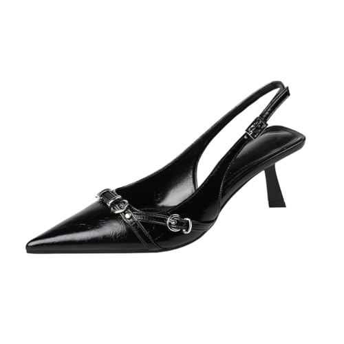 FgdeupY Damen Kitten Heel Slingback Niedrige Pumps 2,3 Zoll Stiletto Spitze Geschlossene Zehe Elegante Elegante Braut Hochzeit Party Schuhe,Schwarz,39 EU von FgdeupY