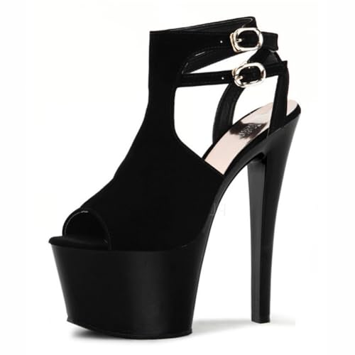FgdeupY Damen Plateau High Heels 17CM Sexy Stiletto Pumps Knöchelriemen Sandale mit Absatz Ballsaal Performance Latin Tanzschuhe,Schwarz,37 EU von FgdeupY