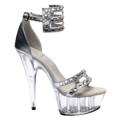 FgdeupY Peep-Toe Party Plateau Sandalen für Damen - Stiletto Knöchelriemen,Silber,36 EU FgdeupY Peep-Toe Party Plateau Sandalen für Damen - Stiletto Knöchelriemen,Silber,36 EU von FgdeupY