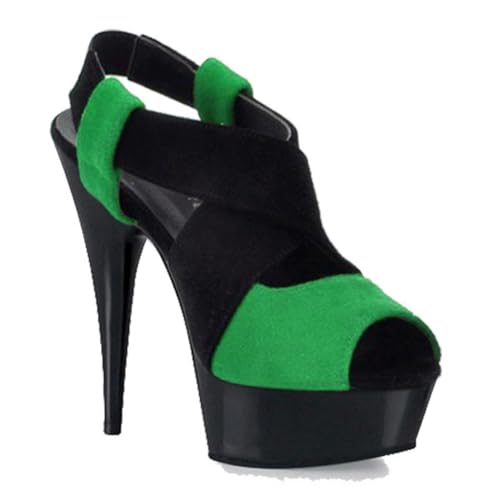 FgdeupY Wildleder Damen Plateau Sandalen Peeptoe Chunky High Heels Knöchelriemen Party Kleid Freizeitschuhe 6 Zoll,Grün,41 EU von FgdeupY