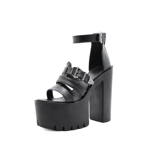 15 cm Chunky Plateausandalen mit Blockabsatz für Damen - Comfort Walking Schuhe für Hochzeit, Date Night, tägliche Outfits, Urlaub,Schwarz,41 EU von FhiHUEpr