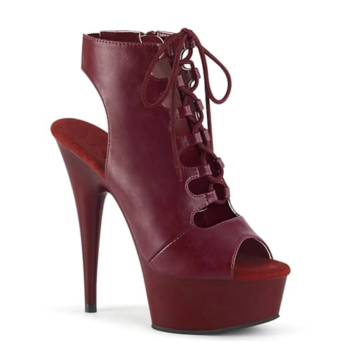 15 cm High Heels für Damen mit Gladiator-Cut-Out-Design - Erweiterte Größen Sommer Pole Dance Stiefeletten, Nachtclub Atmungsaktive niedrig geschnittene Stiefel,Burgundy,39 EU von FhiHUEpr