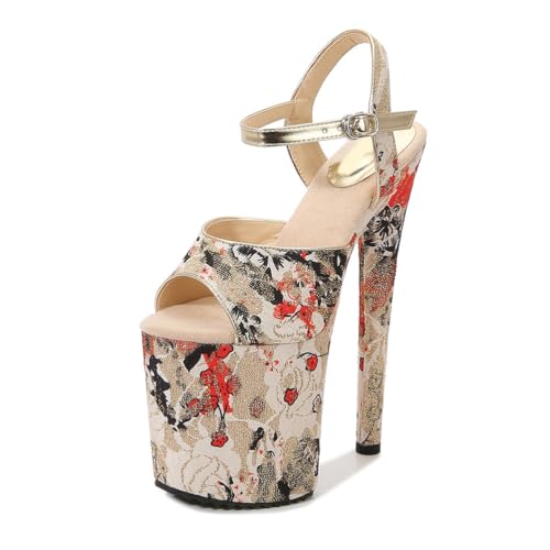 20CM Ultra-High Stiletto Sandalen für Damen mit Knöchelriemen - für Pole Dance Performances Model Catwalk,Rot,37 EU von FhiHUEpr