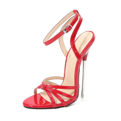 Damen 16cm/6.3 inch Extreme High Heel Sandalen - Verstellbarer Knöchelriemen Offene Zehe Crossdressing Performance Schuhe,Rot,40 EU von FhiHUEpr