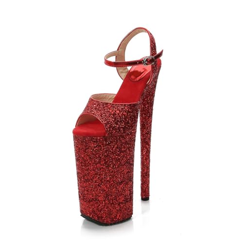 Damen 26CM Extreme Height Stiletto High Heels - 10,2 Zoll Ultra-hohe Plateausandalen mit Rutschfester Sohle und Knöchelriemen,Rot,40 EU von FhiHUEpr
