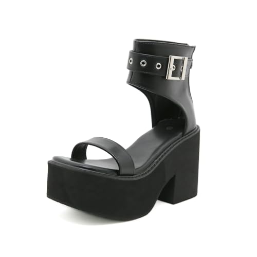 Damen 4 Zoll Plateausandalen mit Blockabsatz - Lässige Strandsandalen für Hochzeit, Urlaub, Reisen, Alltag,Schwarz,35 EU von FhiHUEpr