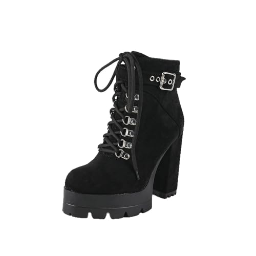 Damen Chunky Heel Schnür Combat Boots - Stilvolle Stiefel für Reisen, Partys, Herbst-Winter-Outfits, Arbeitsweg,Schwarz,37 EU Damen Chunky Heel Schnür Combat Boots - Stilvolle Stiefel für Reisen, Partys, Herbst-Winter-Outfits, Arbeitsweg,Schwarz,37 EU von FhiHUEpr
