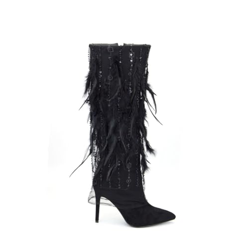 Damen Kniehohe Stiefel mit breitem Schaft - Stiletto-Absatz Stiefel für Hexen, Vampire und Gothic Kostümpartys,Schwarz,39 EU von FhiHUEpr