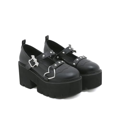 Damen Plateau Pumps mit Knöchelriemen - Chunky Schuhe mit Blockabsatz für Comic Con, Alltag, Gothic Mode & Cosplay Events,Schwarz,42 EU Damen Plateau Pumps mit Knöchelriemen - Chunky Schuhe mit Blockabsatz für Comic Con, Alltag, Gothic Mode & Cosplay Events,Schwarz,42 EU von FhiHUEpr