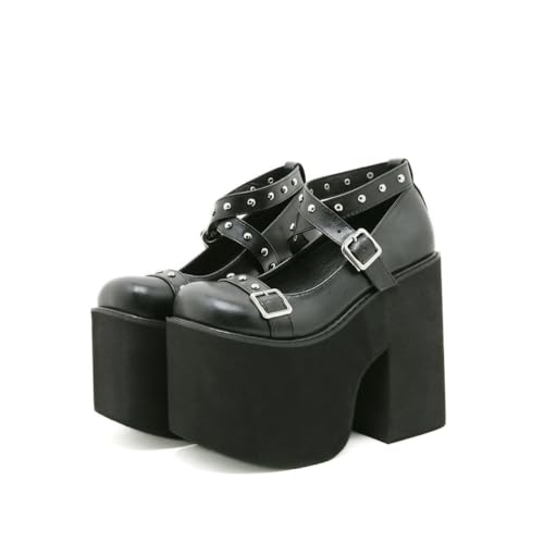 Damen Plateau-Pumps mit Nieten und Kreuzriemen - Mary Jane Schuhe für Partys, Laufstegshows, Bühnenauftritte,Schwarz,35 EU Damen Plateau-Pumps mit Nieten und Kreuzriemen - Mary Jane Schuhe für Partys, Laufstegshows, Bühnenauftritte,Schwarz,35 EU von FhiHUEpr