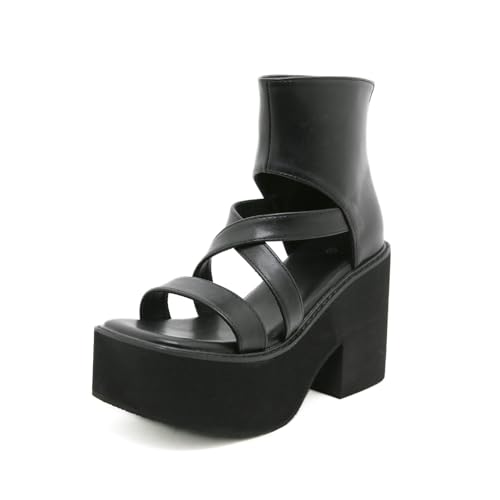 Damen Plateausandalen mit Reißverschluss hinten - 4 Zoll Wanderschuhe mit klobigen Absätzen für Hochzeit/Strandurlaub/Alltag,Schwarz,40 EU Damen Plateausandalen mit Reißverschluss hinten - 4 Zoll Wanderschuhe mit klobigen Absätzen für Hochzeit/Strandurlaub/Alltag,Schwarz,40 EU von FhiHUEpr