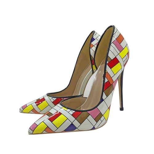 Damen Pumps – Spitze Zehen High Heel 4,7 inch/12cm Party Abendkleid Schuhe – Hochzeitsgast Formelle Anlässe Stilettos,Multi Colored,42 EU von FhiHUEpr