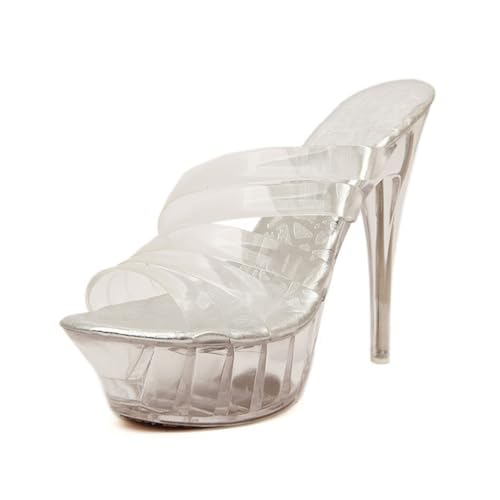 Damen Runde Zehe Klare High Heel Sandalen - Mode Stiletto Heels Party Schuhe mit Rutschfester Sohle für Nachtclub, Hochzeit,Clear,40 EU von FhiHUEpr