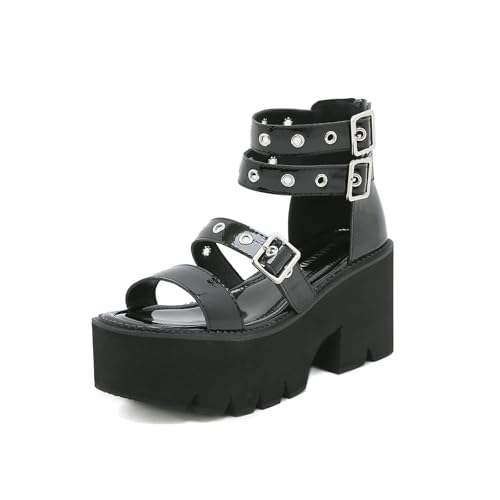 Damen Sandalen zur Erhöhung der Körpergröße mit Reißverschluss hinten - Bequeme, leichte, rutschfeste Sandalen für Strand, Urlaub, Party,Schwarz,40 EU von FhiHUEpr