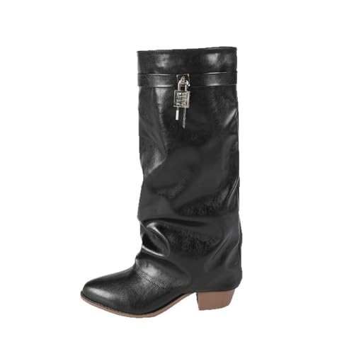 Damen Stiefeletten mit spitz zulaufender Zehenpartie und dickerem Absatz - Knielange Western Cowboy Boots für den täglichen Gebrauch, Musikfestivals, Reisen,Schwarz,43 EU Damen Stiefeletten mit spitz zulaufender Zehenpartie und dickerem Absatz - Knielange Western Cowboy Boots für den täglichen Gebrauch, Musikfestivals, Reisen,Schwarz,43 EU von FhiHUEpr