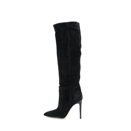 Damen Stiletto High Heel Stiefel - Herbst-Winter Weite Kniehohe Stiefel für Hochzeiten, Partys, Rollenspielkostüme,Schwarz,37 EU von FhiHUEpr