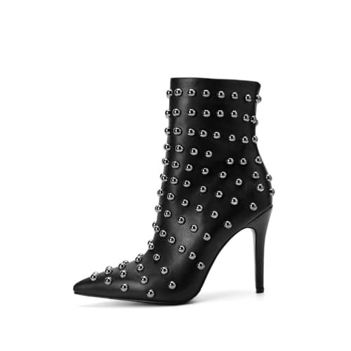 Damen Stiletto High Heel Stiefeletten in Überbreite - Niedrig geschnittene Lederbooties für Hochzeiten und Abendevents,Schwarz,40 EU von FhiHUEpr