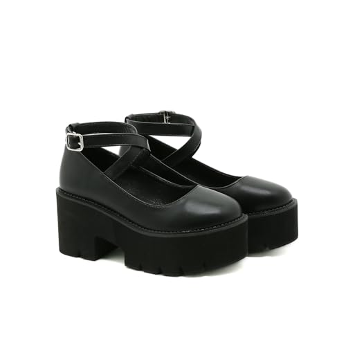 Einfache Plateau-Pumps im Vintage-Stil für Damen - klobige Schuhe mit Blockabsatz für Halloween-Rollenspiele, Date-Night, Cosplay-Events,Schwarz,36 EU Einfache Plateau-Pumps im Vintage-Stil für Damen - klobige Schuhe mit Blockabsatz für Halloween-Rollenspiele, Date-Night, Cosplay-Events,Schwarz,36 EU von FhiHUEpr