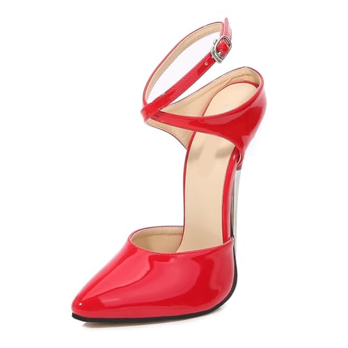 Extreme High Heel Sandalen für Damen - Verstellbare Pumps mit Knöchelriemen und spitzer Zehenpartie für Bühnenauftritte,Rot,45 EU von FhiHUEpr