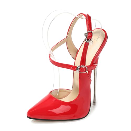 FhiHUEpr Damen 6,3 Zoll (16cm) Professionelle Stage Heels - Pole Dance Schuhe mit 16cm Stiletto - Drag Queen Show Schuhe,Rot,37 EU von FhiHUEpr