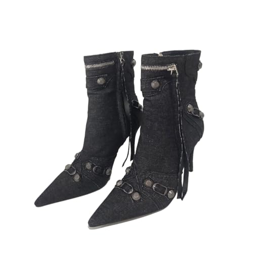FhiHUEpr Damen Cowboy Stiefeletten mit seitlichem Reißverschluss, Flache modische Boots für Hochzeiten, legere Ausflüge und Dates,Schwarz,41 EU FhiHUEpr Damen Cowboy Stiefeletten mit seitlichem Reißverschluss, Flache modische Boots für Hochzeiten, legere Ausflüge und Dates,Schwarz,41 EU von FhiHUEpr