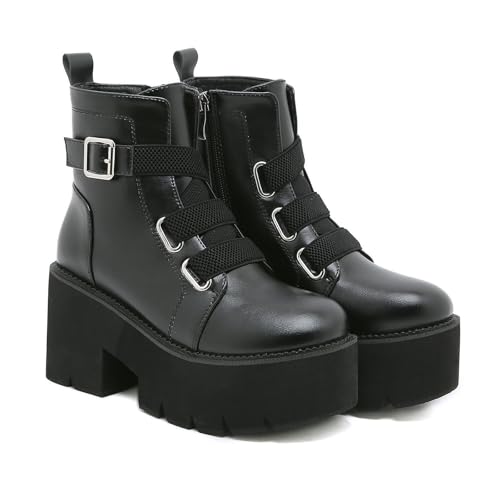 FhiHUEpr Damen Plateau Kampfstiefel mit Rutschfester Stollensohle - Herbst Winter Motorradstiefel für Konzertveranstaltungen, Ausgehen,Schwarz,37 EU FhiHUEpr Damen Plateau Kampfstiefel mit Rutschfester Stollensohle - Herbst Winter Motorradstiefel für Konzertveranstaltungen, Ausgehen,Schwarz,37 EU von FhiHUEpr