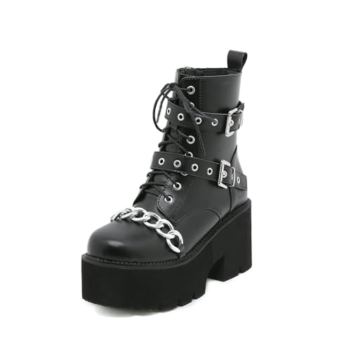 FhiHUEpr Damen Plateau Stiefeletten mit Metallkette - Herbst Winter Breite Füße Komfort Chelsea Boots für Nachtclub, Urlaub Konzert,Schwarz,37 EU FhiHUEpr Damen Plateau Stiefeletten mit Metallkette - Herbst Winter Breite Füße Komfort Chelsea Boots für Nachtclub, Urlaub Konzert,Schwarz,37 EU von FhiHUEpr