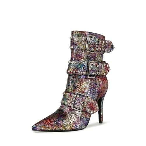 FhiHUEpr Damen Plus-Size Stiletto Stiefeletten mit weitem Wadenbereich, 7,5 cm Absatz Boots für Hochzeiten, Abendveranstaltungen, Date-Night,Lila,39 EU von FhiHUEpr