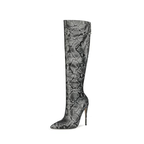 FhiHUEpr Damen Stiefel mit Schlangenprint, spitzer Zehen-Stiletto, kniehoch, Herbst-Winter Midi-Stiefel für Konzert, Hochzeit, Büro,Schwarz,40 EU FhiHUEpr Damen Stiefel mit Schlangenprint, spitzer Zehen-Stiletto, kniehoch, Herbst-Winter Midi-Stiefel für Konzert, Hochzeit, Büro,Schwarz,40 EU von FhiHUEpr
