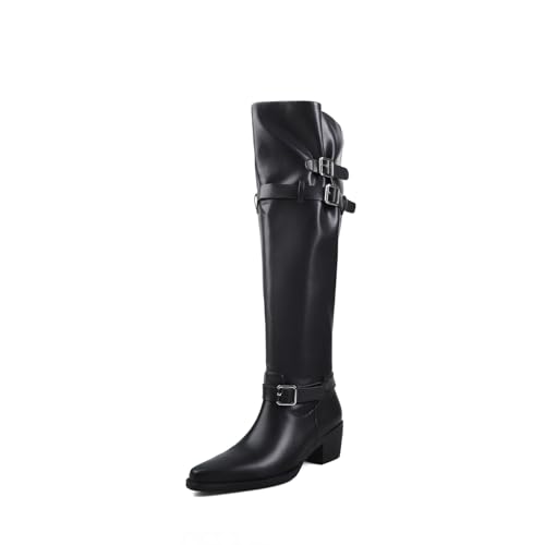 FhiHUEpr Damen Stiefel mit extra weitem Wadenmaß – Plus Size lässige Knöchelstiefel mit niedrigem Absatz für das Büro und Date Nights,Schwarz,38 EU von FhiHUEpr
