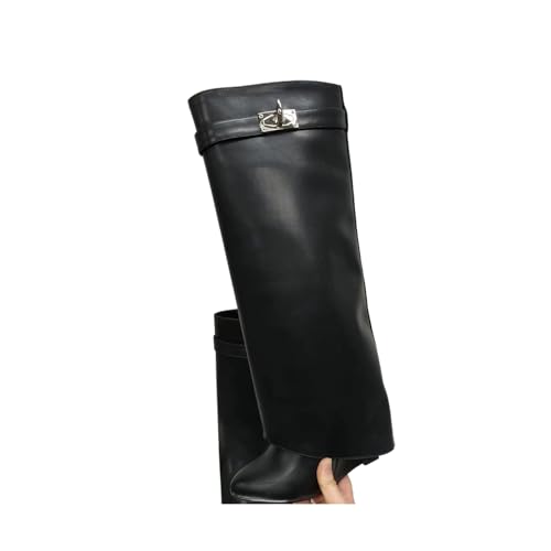 FhiHUEpr Damen-Stiefel mit extrabreiter Wade – rutschfeste Stiefel mit Keilabsatz zum Gehen, Bewegen, Reiten., Schwarz , 40 EU von FhiHUEpr