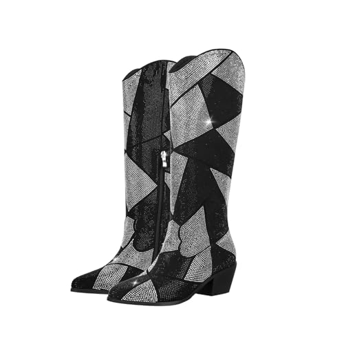 FhiHUEpr Damen Strass Kniehohe Stiefel - Glitzernde Spitze Blockabsatz Stiefel bis zur Wade für Konzerte, Festivals, Hochzeiten,Schwarz,42 EU FhiHUEpr Damen Strass Kniehohe Stiefel - Glitzernde Spitze Blockabsatz Stiefel bis zur Wade für Konzerte, Festivals, Hochzeiten,Schwarz,42 EU von FhiHUEpr