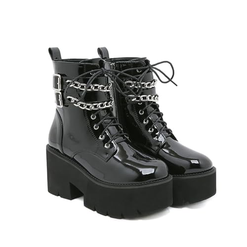 FhiHUEpr Damenmode Niedrige Chunky Heel Plattform Stollen Sohle Kurze Stiefeletten - Herbst Winter Chelsea Stiefeletten zum Gehen, Ausgehen,Schwarz,40 EU von FhiHUEpr