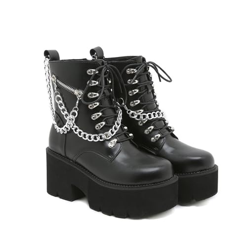 FhiHUEpr Schmal geschnittene Stiefeletten mit Blockabsatz für Damen - Weite Komfort-Wanderschuhe für Revival Party, Gehen, Tanzen,Schwarz,39 EU von FhiHUEpr