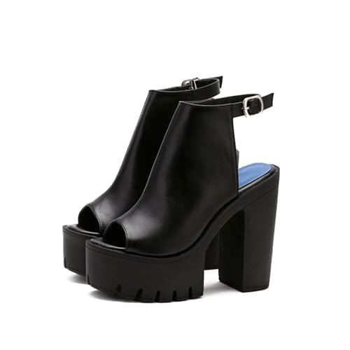 FhiHUEpr Slingback-Plateausandalen für Damen mit klobigen Blockabsätzen, Verstellbarer Schnalle und bequemen Gehabsätzen für unterwegs,Schwarz,42 EU von FhiHUEpr