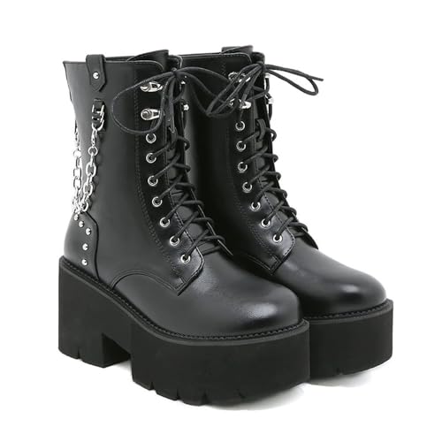 FhiHUEpr Women's Chunky Heel Combat Boots - Leichte, komfortable Wanderschuhe für den täglichen Freizeitgebrauch und Outdoor-Abenteuer,Schwarz,39 EU von FhiHUEpr