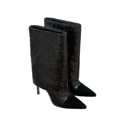 Glitzernde Knöchelstiefel für Damen für breite Waden, Spitze Slip-On Stiletto-Absätze für Nachtclubs, Hochzeiten, Büros, Dates,Schwarz,43 EU Glitzernde Knöchelstiefel für Damen für breite Waden, Spitze Slip-On Stiletto-Absätze für Nachtclubs, Hochzeiten, Büros, Dates,Schwarz,43 EU von FhiHUEpr
