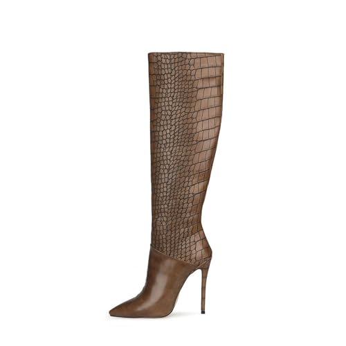 Herbst Winter Stiletto Kniehohe Stiefel für Frauen, 12 cm Absatz Mid Calf Boots für Büro, Club, Date-Night Veranstaltungen,Braun,43 EU Herbst Winter Stiletto Kniehohe Stiefel für Frauen, 12 cm Absatz Mid Calf Boots für Büro, Club, Date-Night Veranstaltungen,Braun,43 EU von FhiHUEpr
