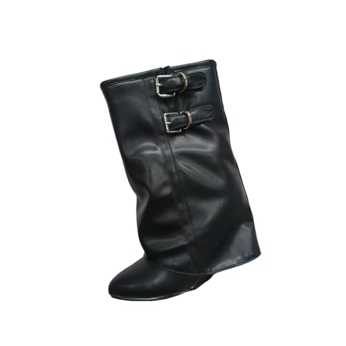 Keilabsatz Chelsea Stiefeletten für Frauen - Breite Wade Design für Nachtausflüge, Büro, Konzerte, Hochzeiten, Reisen,Schwarz,38 EU von FhiHUEpr