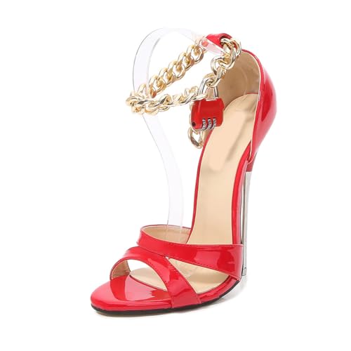 Professionelle Tanzschuhe für Damen - Pole Dance Schuhe mit 16 cm Stiletto und abschließbaren Knöchelriemen - Masquerade Ball Shoes,Rot,37 EU von FhiHUEpr