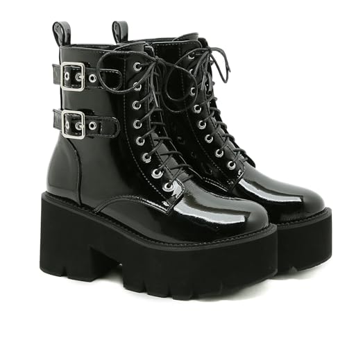 Retro Punk Chelsea Boots für zierliche Frauen - Chunky Heel Schnürstiefel mit Rutschfester Sohle, für Festivalkonzerte,Schwarz,40 EU Retro Punk Chelsea Boots für zierliche Frauen - Chunky Heel Schnürstiefel mit Rutschfester Sohle, für Festivalkonzerte,Schwarz,40 EU von FhiHUEpr