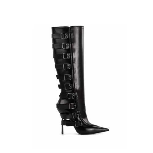 Schwarze Stiletto Kniehohe Stiefel für Frauen - Herbst Winter Stiefel mit seitlichem Reißverschluss bis zur Wade für Festivals, Partys und den täglichen Gebrauch,Schwarz,37 EU von FhiHUEpr