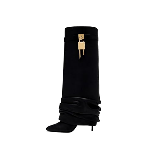 Spitze Stiletto Knielange Stiefel für Frauen – rutschfeste, weit geschnittene hohe Stiefel mit geradem Schaftdesign, für Büro und Dates,Schwarz,41 EU Spitze Stiletto Knielange Stiefel für Frauen – rutschfeste, weit geschnittene hohe Stiefel mit geradem Schaftdesign, für Büro und Dates,Schwarz,41 EU von FhiHUEpr